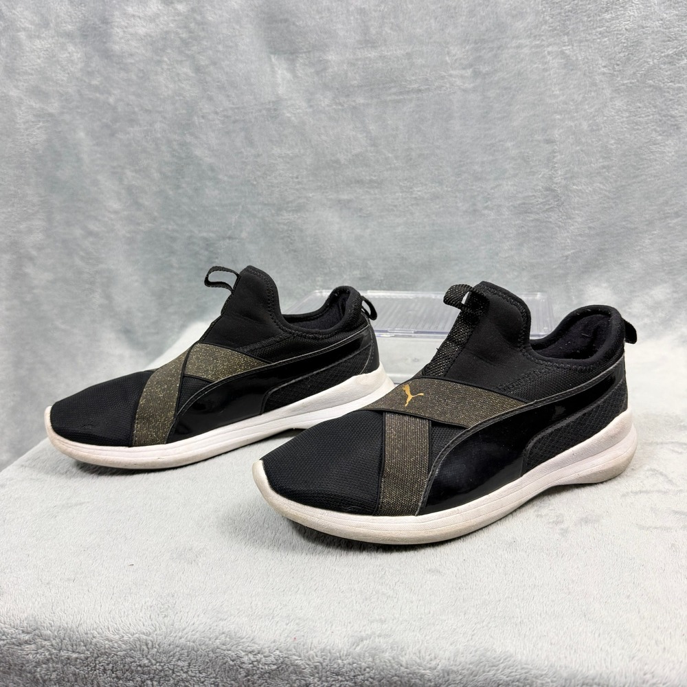 Puma Womens 8.5 Black Gold SoftFoam Slip On Sneaker 191252-02 Athleisure McBling - Picture 5 of 11